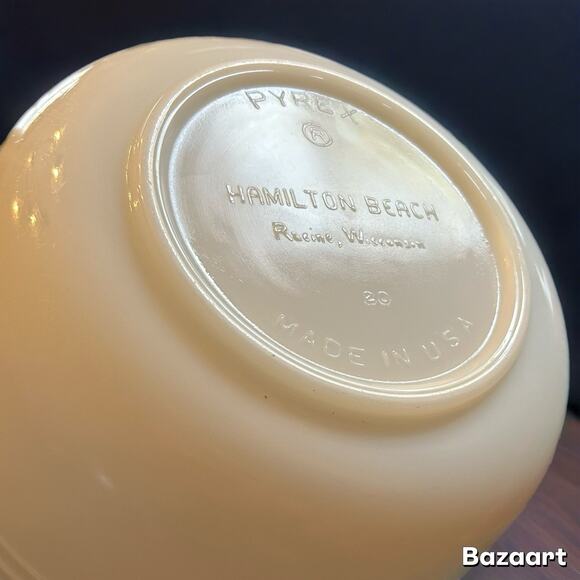 Vintage PYREX Hamilton Beach Mixing Bowl Milk Glass Ribbed USA Racine WI 50s - Picture 2 of 8